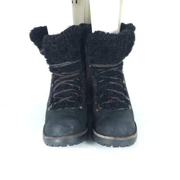 UGG Women's Fraser US7 Black Leather Lace Up Waterproof Mid Calf Shearling Boots - Picture 3 of 16
